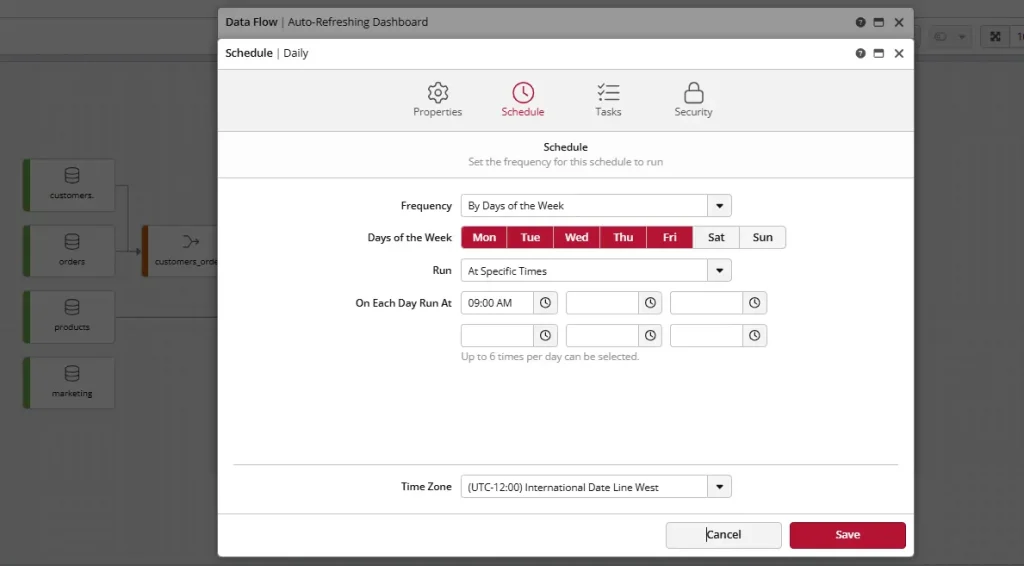Schedule settings for daily data flow automation