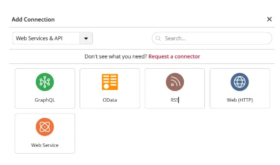 Add Web Services and API connections menu.