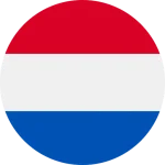 Netherlands flag icon with red, white, blue stripes.