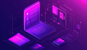 Digital data visualization on purple background