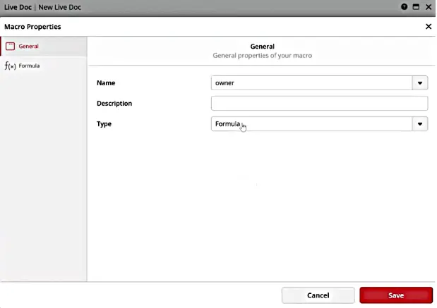 Macro properties settings window screenshot