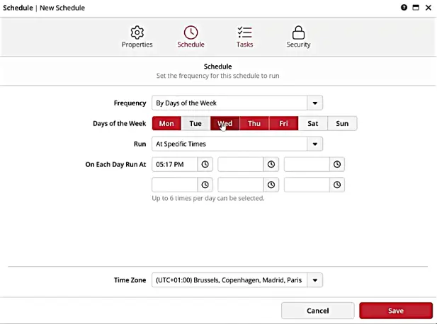 Software schedule interface for weekly task automation.