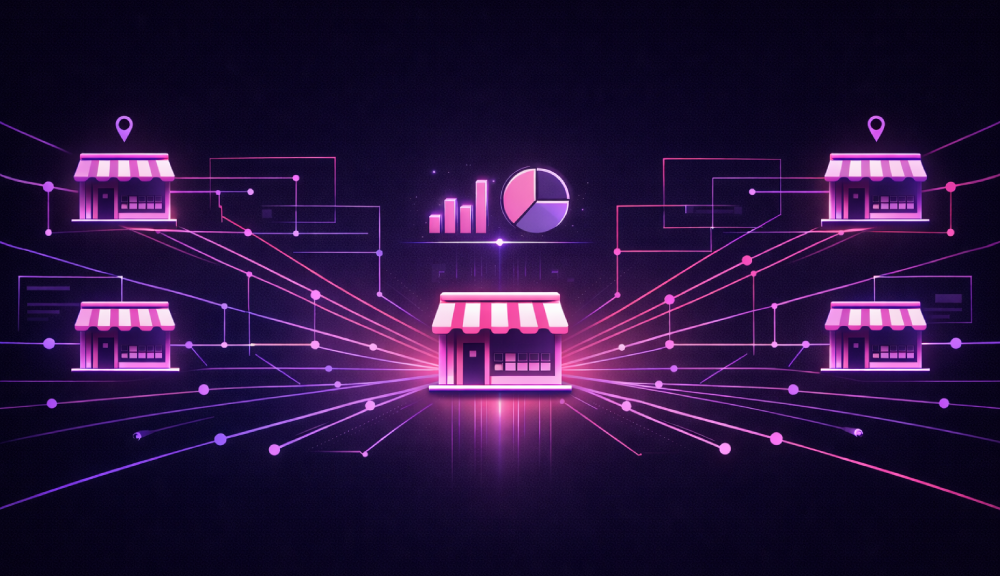 Centralized franchise performance dashboard connecting multiple store locations with real-time analytics and reporting